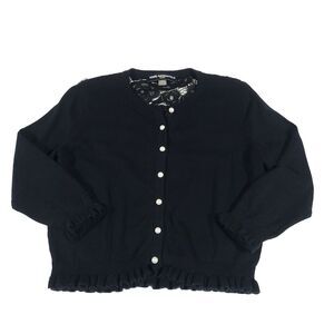 Sheer Lace Sweater Cardigan Karl Lagerfeld M Black Ruffles pearl buttons career
